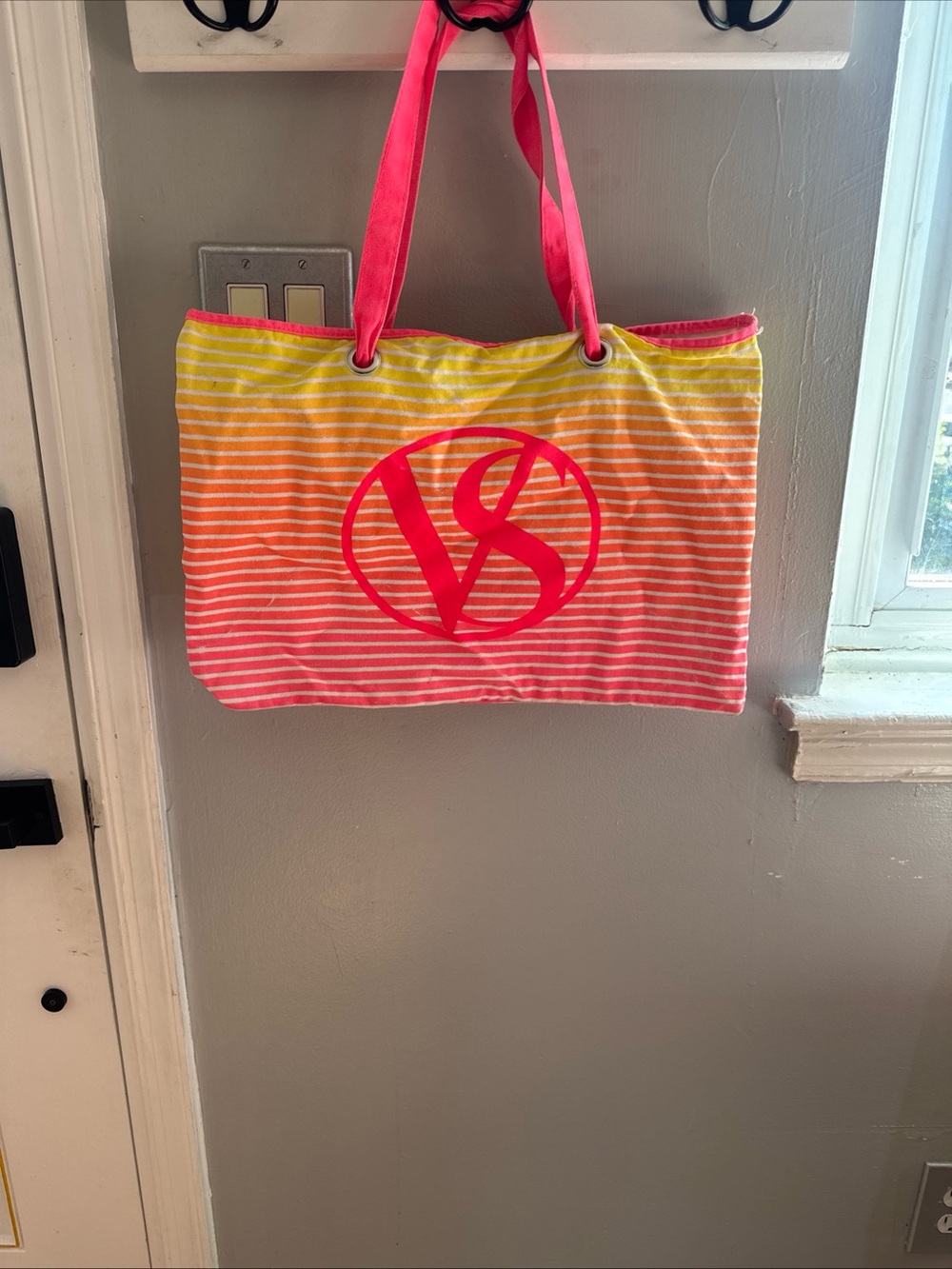 Victoria's Secret Neon Pink and Yellow Ombre Stripe Tote